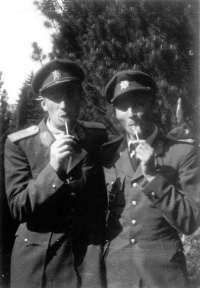 Stream fighters in Přerov during their time off, Jan Vazač on the left