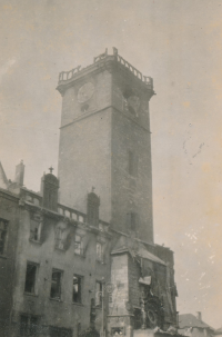 Damaged Old Town Hall with the Astronomical Clock