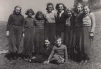 Marie Vlčková (centre) during forest work, Doupov, 1953