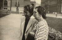 Grandmothers Fišerová and Borecká, brother's christening, Palach Square, 1949