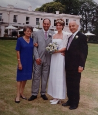 Peter Briess (right), wedding of son David Briess to Tanya Rice, Peter Briess' second wife Helen Lowe on the left, 2000