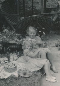 Jitka Režná with her older sister Jana, 1958