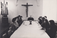 Ivan Pelíšek (fourth from left) with Catholic youth at the home of Cardinal František Tomášek, 1988