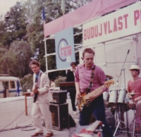 Abraxas band (Ivan Pelíšek, Miroslav Imrich, Bohuslav Janda from right), concert in the Park of Culture and Recreation of Julius Fučík, 1984