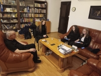 Vlašim Gymnasium team during the filming of the interview with Jáchym Jaroslav Šimek