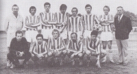 Men's team of TJ Břevnov before the match with Tatra Smichov, third from the left, 1970s