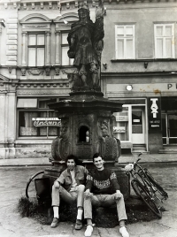 With his friend Milan Krupička (left) on the square in Gottwaldov, 1968