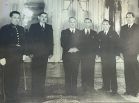 Čech family's visit to President Edvard Beneš. Father František is at right, his two brothers Václav and Josef on the left. Prague Castle, Edvard Beneš is the President Elect, 1935