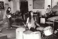 Ivan Pelíšek with the band Abraxas during a rehearsal in their rehearsal room at Skalka in Prague, 1970s
