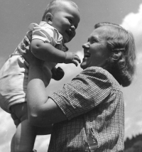 With mother, 1944