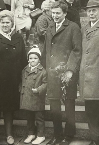 With parents, graduation ceremony, 1969