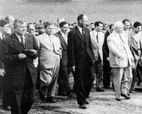 Nikita Sergeyevich Khrushchev in a light suit in Bušovice in 1957
