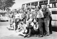 The national team of water slalom racers on their way to competitions abroad in the mid-1960s