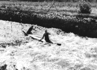 Josef Šedivec's double canoe during a race in 1964