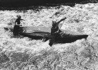 Josef Šedivec's double canoe during a race in 1964