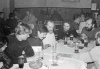  From left P. Dlask, M.Rudolf, E. Bondy, Karel Novotny, Přelouč, Záložna restaurant, 1990