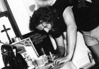 Signing a contract with the Prague Imagination, a meatloaf feast at Karel Novotný's home, 1990