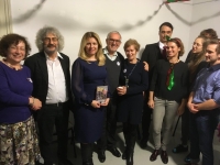 2019 President Čaputová at the Open Gallery OSF. From left: Oľga Gyárfášová, Grigorij Mesežnikov, Zuzana Čaputová, Martin and Zora Bútorovci