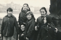 Anna Kozáková in the middle of her friends from the scout troop, 1969