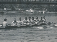 Father Jaroslav Srb (second from the back) as a member of the rowing club Blesk, early 1950s
