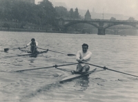 Father Jaroslav Srb (front) as a member of the rowing club Blesk, early 1950s