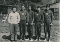 Father Jaroslav Srb (second from right) as a member of the rowing club Blesk, 1949