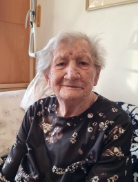 Bohumila Coufalová in her flat in 2026