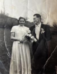 Karel Kocourek with his wife Angela at a wedding