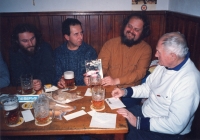 With Bohumil Hrabal (right) in a pub; c. 1996