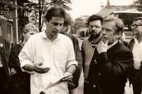 Zdeněk Lukeš (left) with Václav Havel and Miloš Forman at the Asanace v asanaci event, Prague-Vysočany, 1990