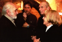 Zdeněk Lukeš (centre), Zbyněk Hejda, Pavel Brázda and Věra Nováková at the opening of the Prague Crossroad, 2004
