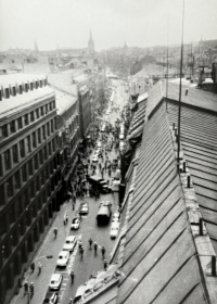 View from the roof of Lucerna, anniversary of the occupation on 21 August 1969