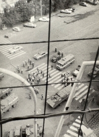 View from the roof of Lucerna, anniversary of the occupation on 21 August 1969