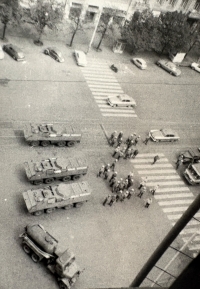 View from the roof of Lucerna, anniversary of the occupation on 21 August 1969