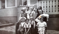 Bárta family with grandfather Vincenc Bárta, Proseč, 1935