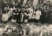 Funeral of the young men killed in Krahulčí, St. Anne's Cemetery in Telč, 12 May 1945
