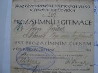 Temporary membership card of Union of antinazi fighters