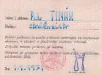 Stolen identification card of a StB officer, which was used by a member of Kopt's group Kutílek-Klaudis