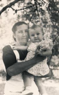 Mother Anna Pospíšilová in Nový Malín, about 1954