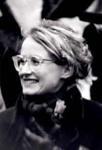 Monika Pajerová at the Wenceslas Square demonstration, November 1989
