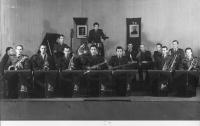 Military music band, PTP Rajhrad-1952 (Miroslav Pospíšil front row on the left)