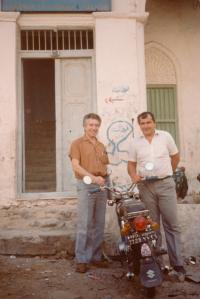 Pavel Werner (on the left) in Mukala in Oman in front of the entrance to the Chamber of Commerce (80's)