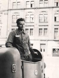 Matouš driving a multicar in 1962