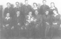 The wedding of Slávka Ficková's friend Helena Bártová, right at the bottom Slávka Ficková and Věra Suchopárová, Žatec 1945