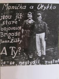 Leták, který partyzáni rozdávali obyvatelům, aby se k nim přidali, vlevo Marie Králová(chybějící text-..zůstat doma, když i dívky bojují