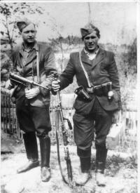 Ladislav Švec and Ignác Hazucha in a partisan unit in Vitochov in 1945