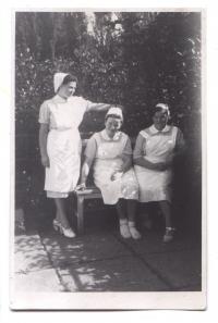 Nurse Irena Trojanová in 1949 (standing woman)