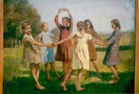 A painting by O. Ruzicka, Stefanie Hubena in the middle of the circle
