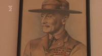 A picture of Baden Powell hanging in the club house of the Scouts from Police