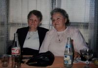 Marie with her sister Františka (on the right), celebrating Marie's 70th birthday, Blatnice 1998 